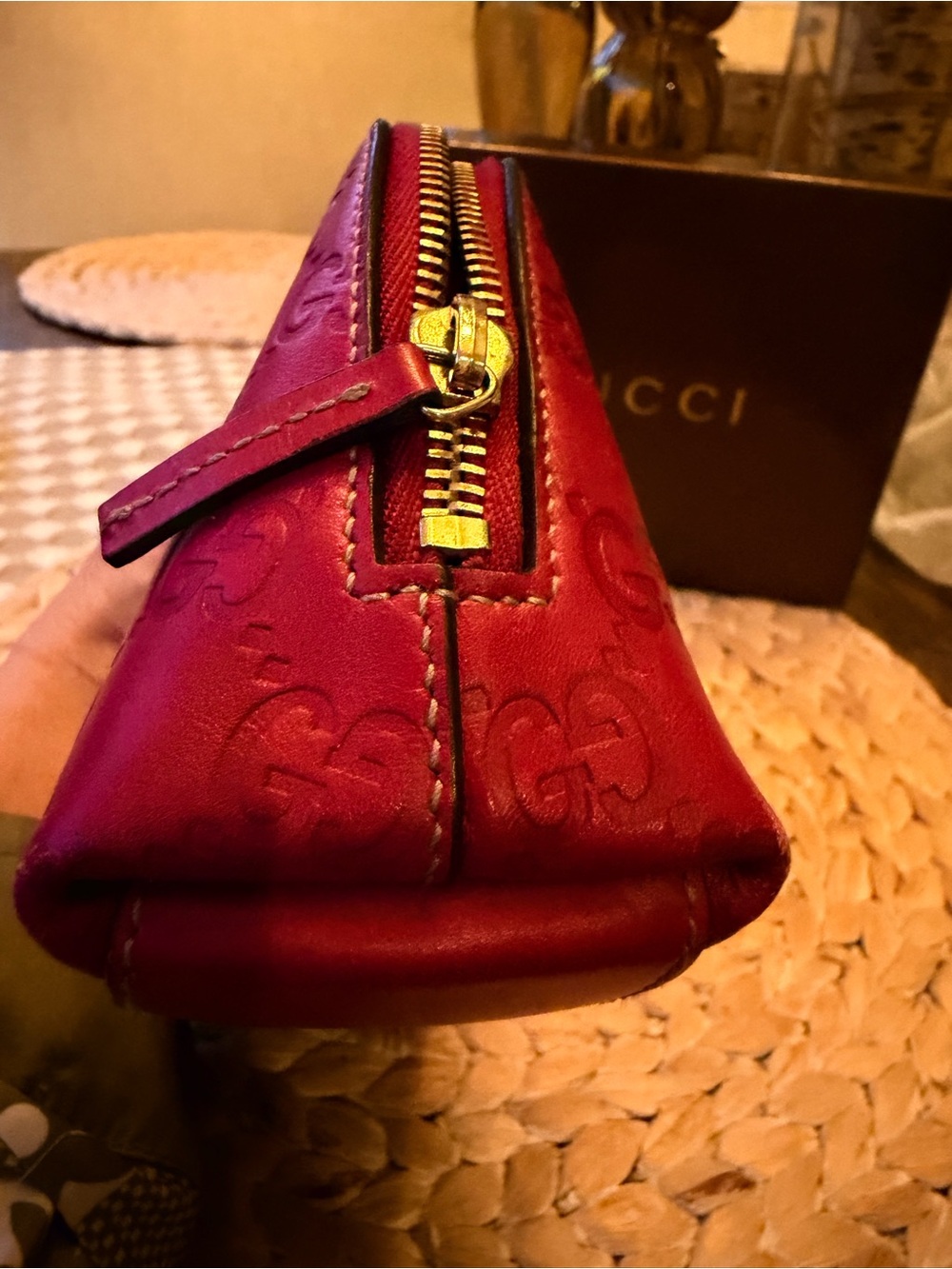 Gucci Raspberry Embossed GG Leather Cosmetic Case - Picture 5 of 14